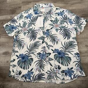 Denim & Flower Ricky Singh Shirt Mens XL Floral Hawaiian Viscose Ivory NEW